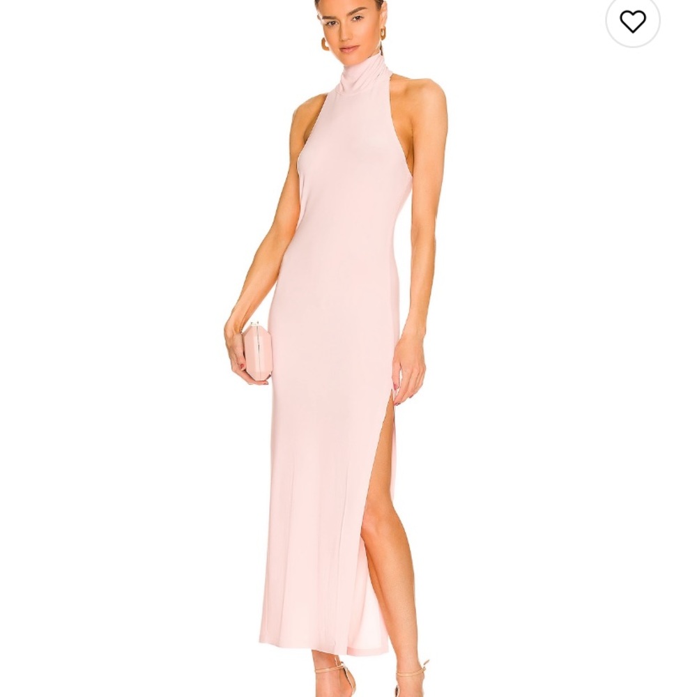 Norma Kamali halter turtle side slit gown in blush